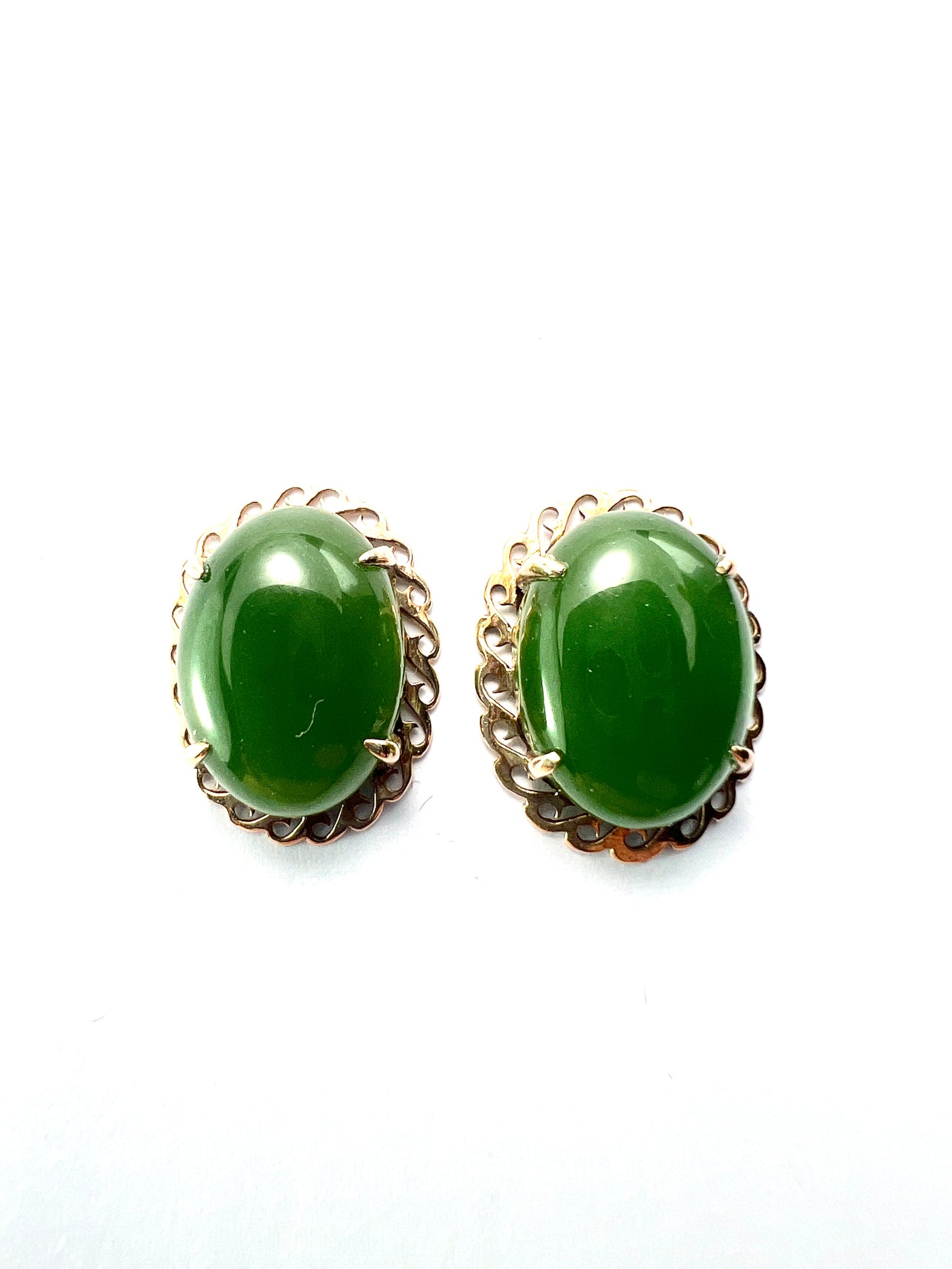 Vintage Jade Cabochon Gold Stud Earrings