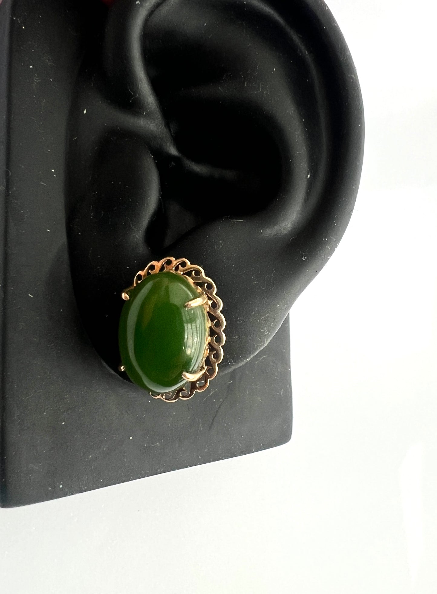 Vintage Jade Cabochon Gold Stud Earrings