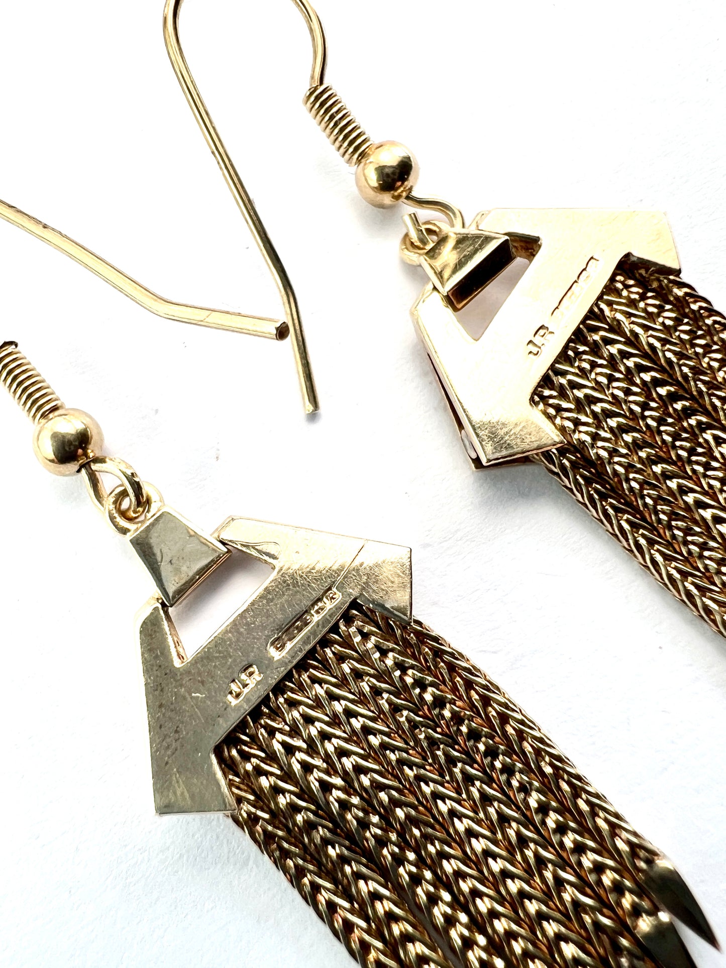Large Vintage 9CT Gold Foxtail Chain Tassel Earrings