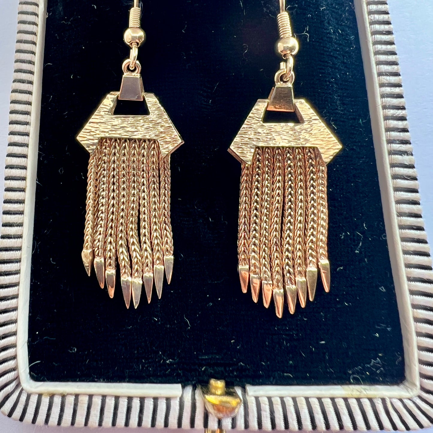 Large Vintage 9CT Gold Foxtail Chain Tassel Earrings