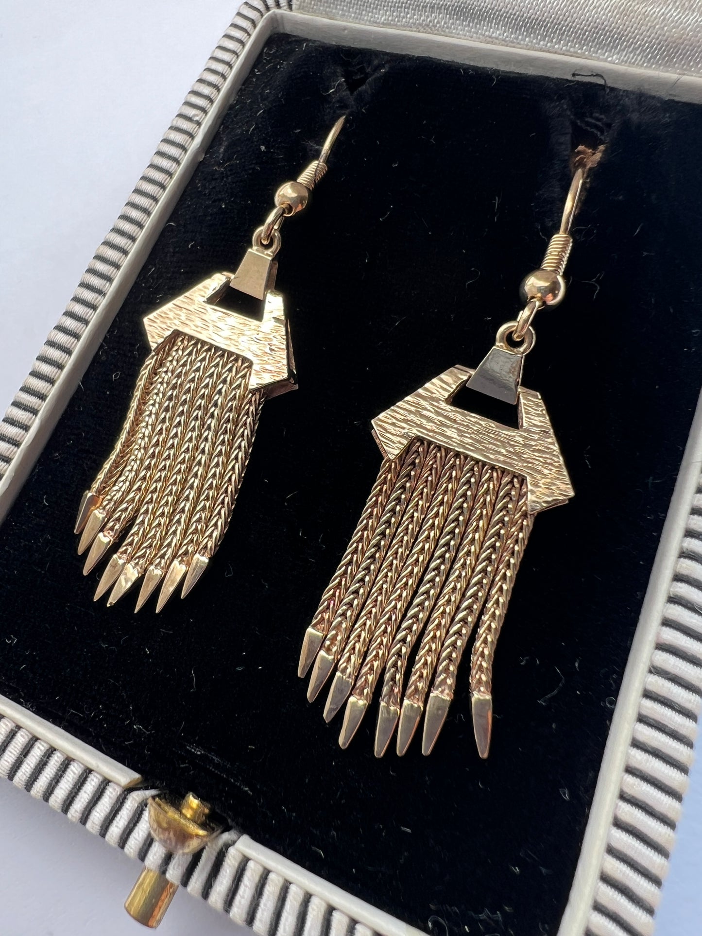 Large Vintage 9CT Gold Foxtail Chain Tassel Earrings