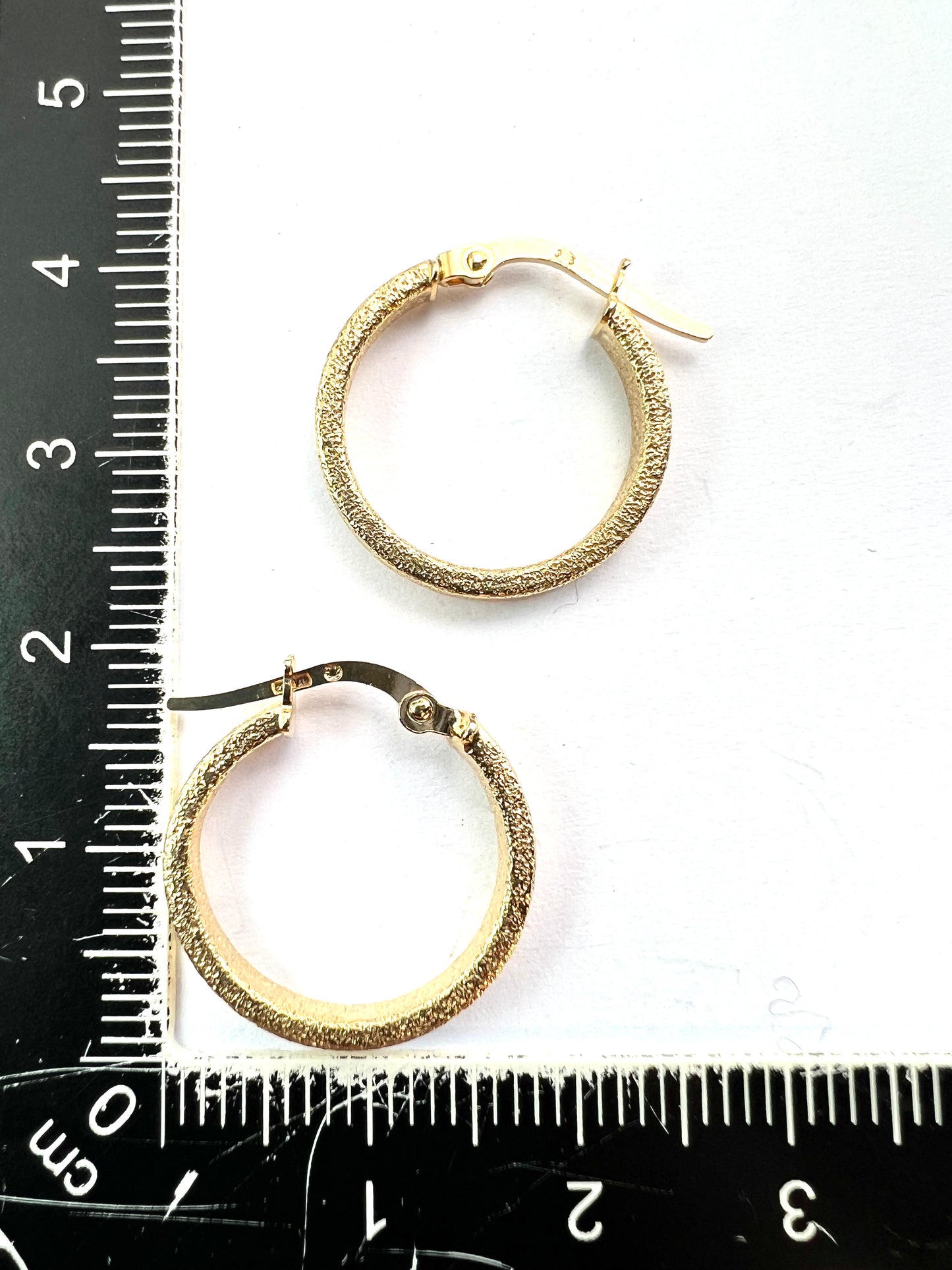 Vintage 9CT Gold Matte Textured Latch Hoop Earrings