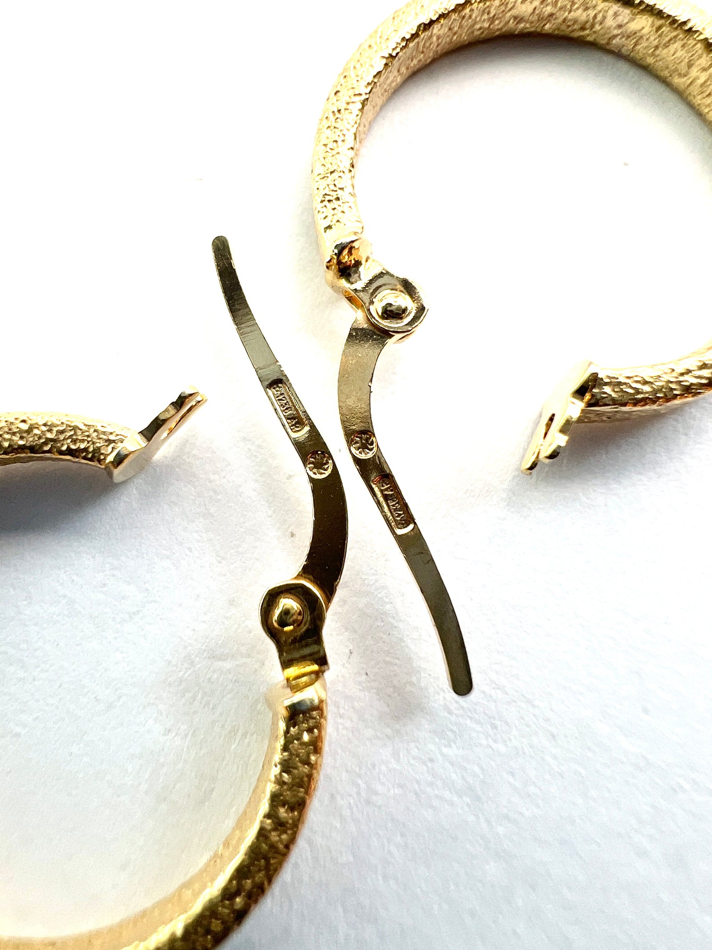 Vintage 9CT Gold Matte Textured Latch Hoop Earrings
