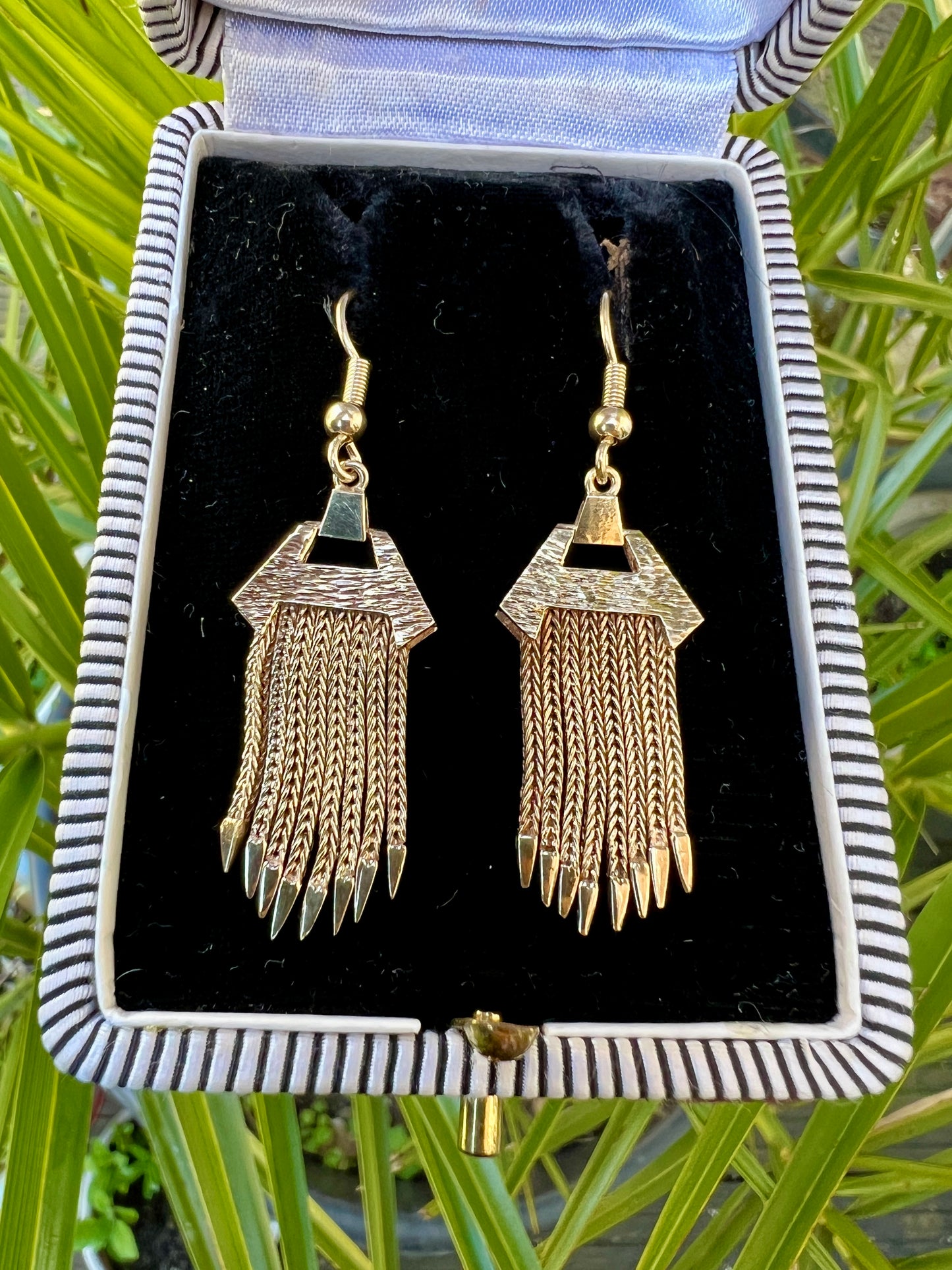 Large Vintage 9CT Gold Foxtail Chain Tassel Earrings