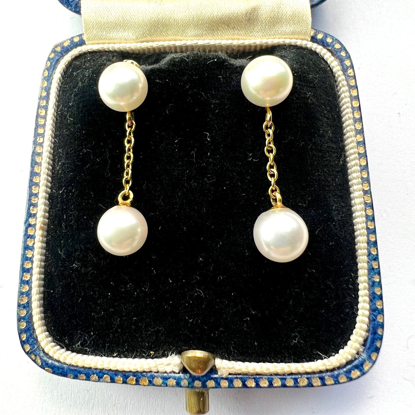 Vintage Gold Double Cultured Pearl Chain Drop Earrings