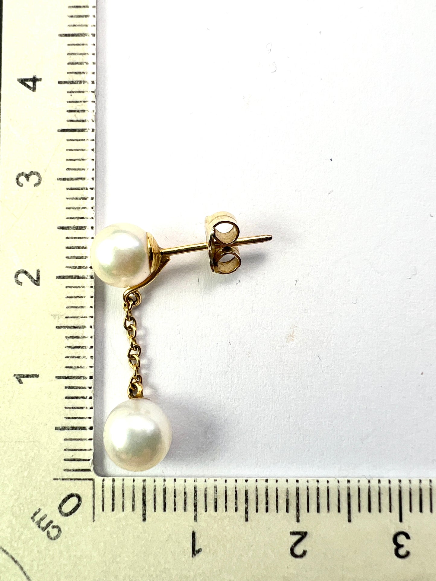 Vintage Gold Double Cultured Pearl Chain Drop Earrings