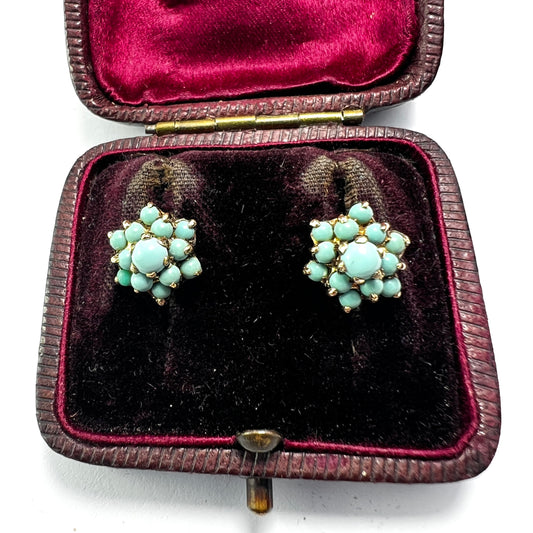 Vintage 9CT Gold Turquoise Cluster Earrings