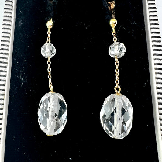 Antique 9CT Gold Crystal Chain Drop Earrings