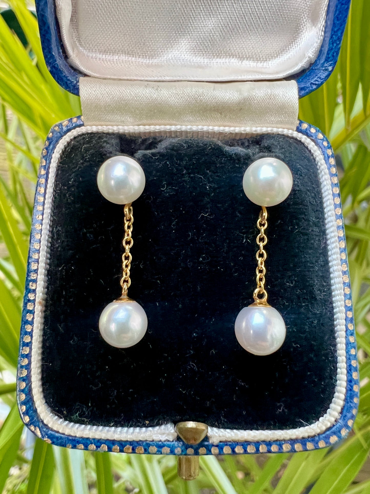 Vintage Gold Double Cultured Pearl Chain Drop Earrings