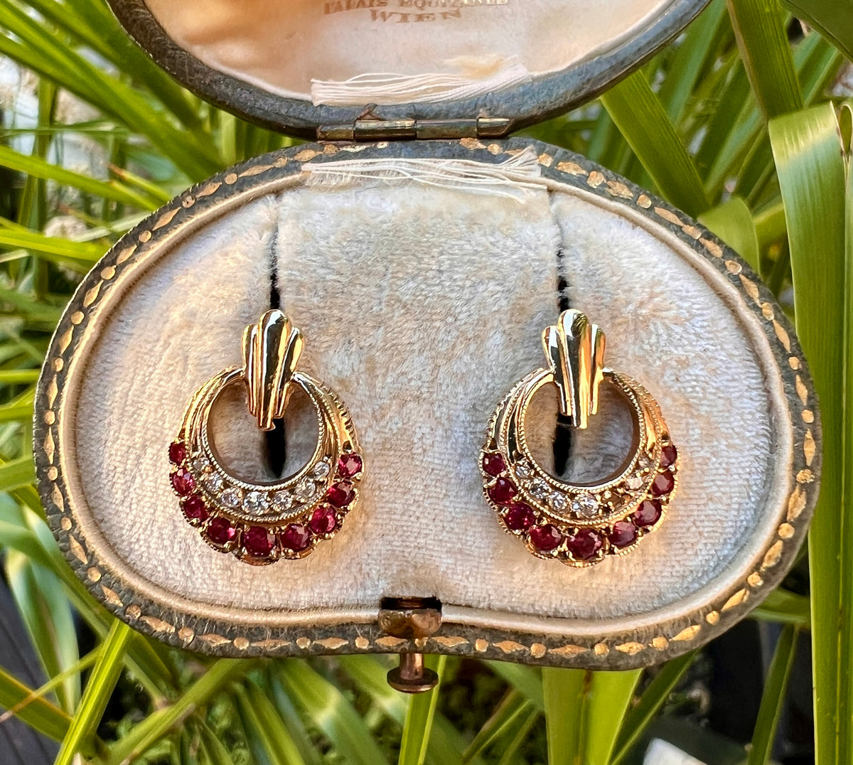 Vintage Diamond and Ruby 9CT Gold Victorian Style Earrings