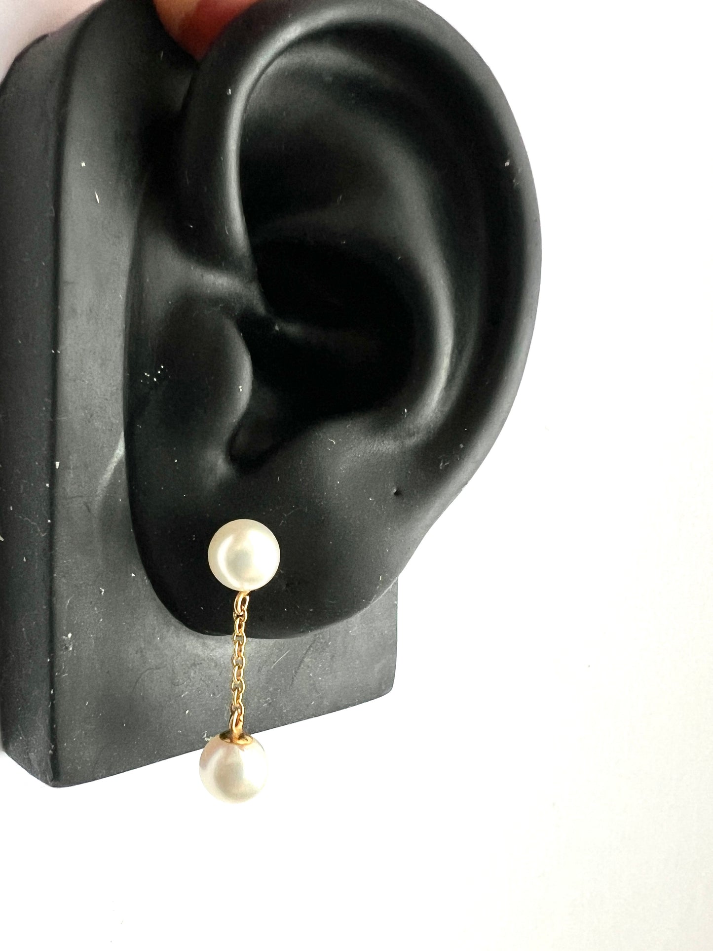 Vintage Gold Double Cultured Pearl Chain Drop Earrings