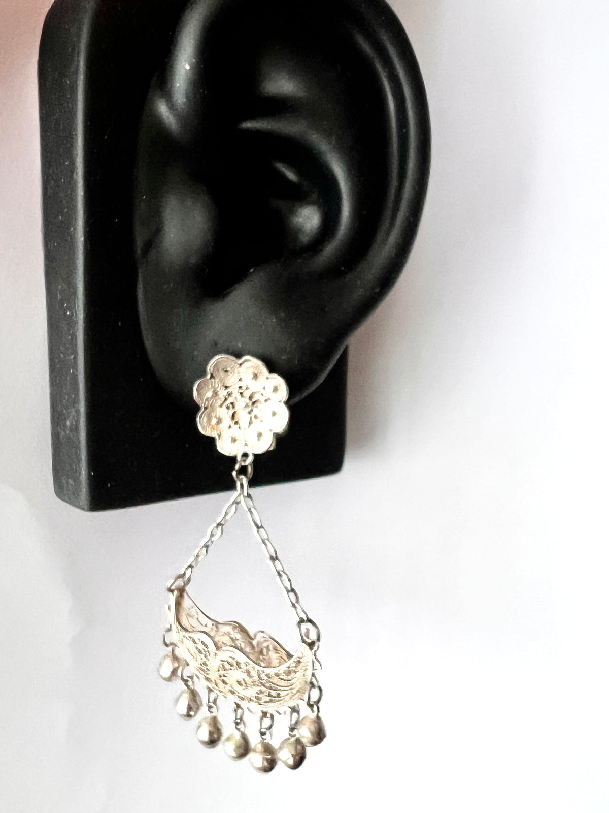 Vintage Silver Filigree Chandelier Earrings