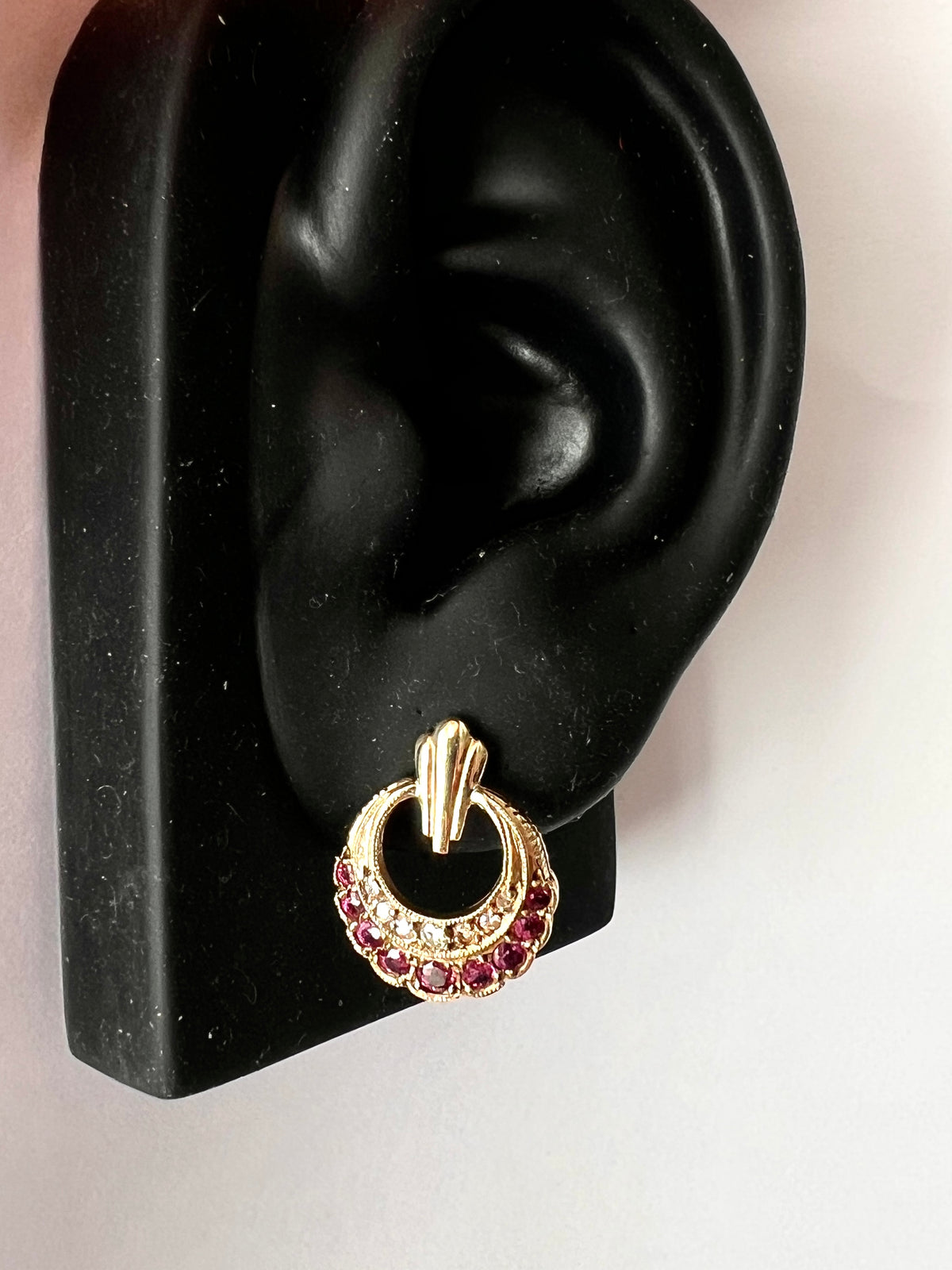 Vintage Diamond and Ruby 9CT Gold Victorian Style Earrings