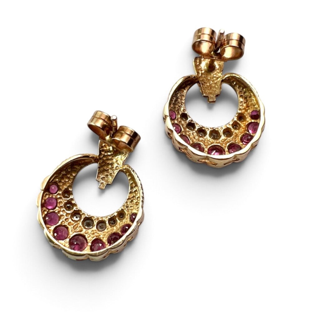 Vintage Diamond and Ruby 9CT Gold Victorian Style Earrings