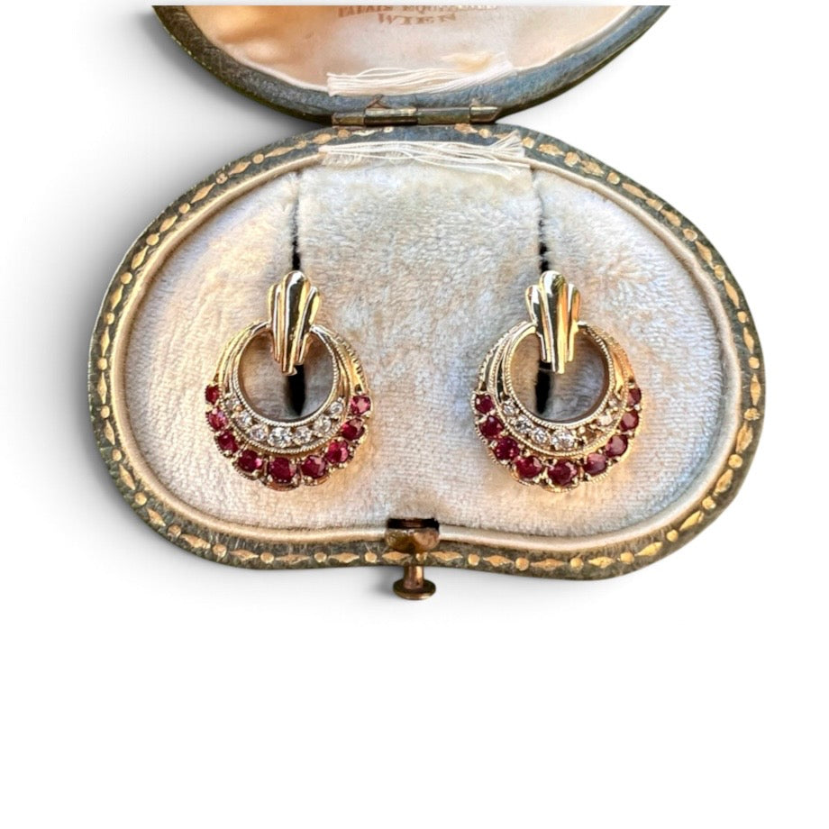 Vintage Diamond and Ruby 9CT Gold Victorian Style Earrings