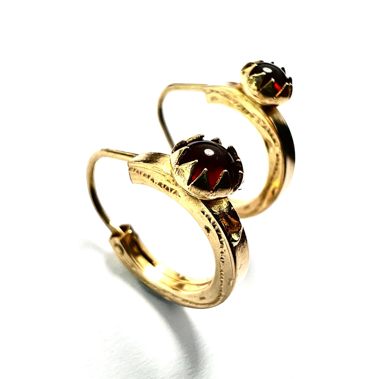 Vintage 18CT Gold Red Paste Hoop Earrings