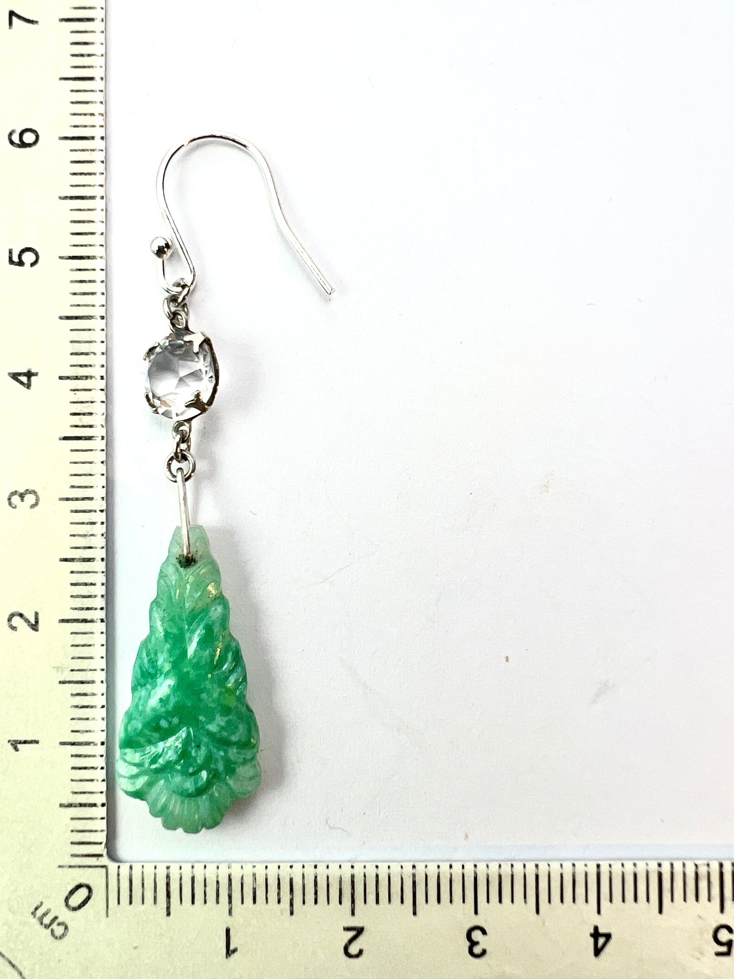 Art Deco Silver Jade Glass Earrings