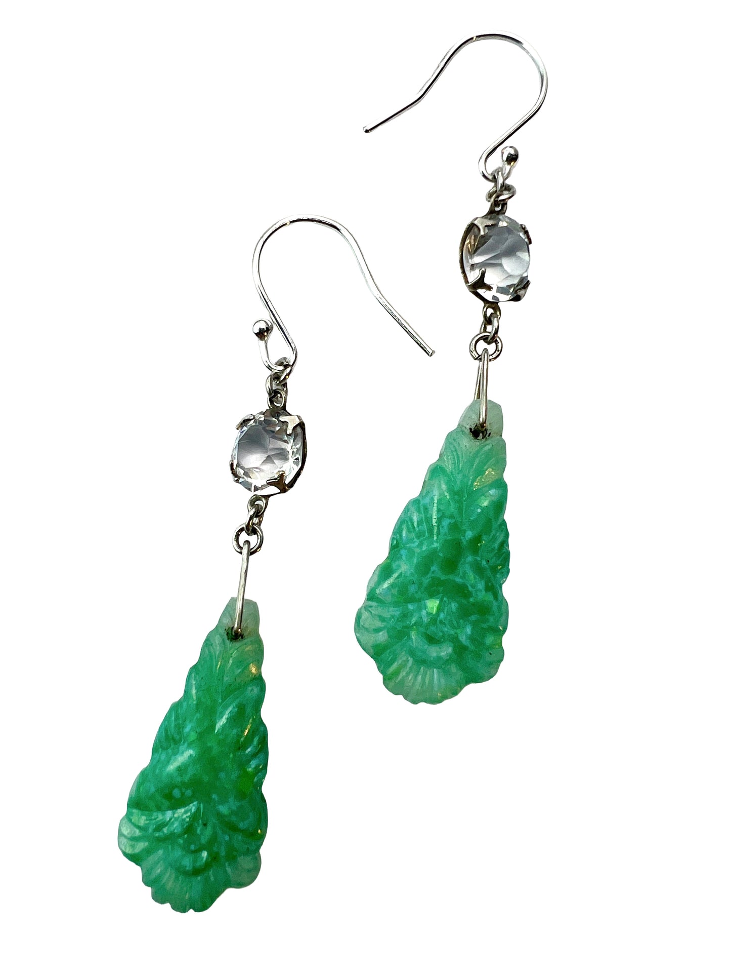 Art Deco Silver Jade Glass Earrings