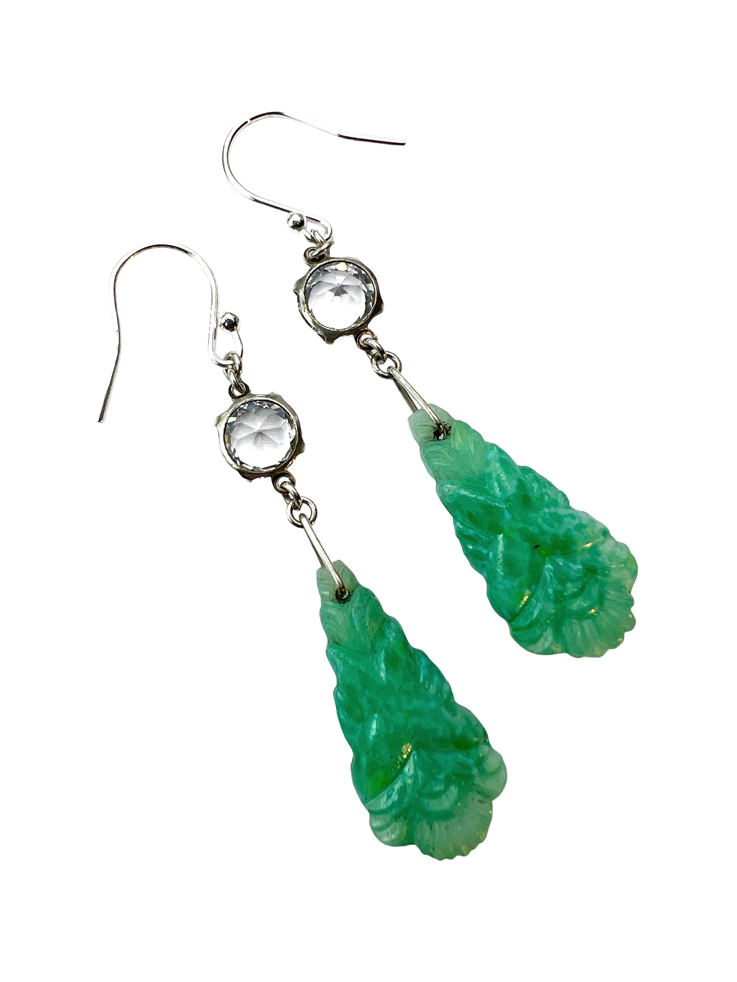 Art Deco Silver Jade Glass Earrings