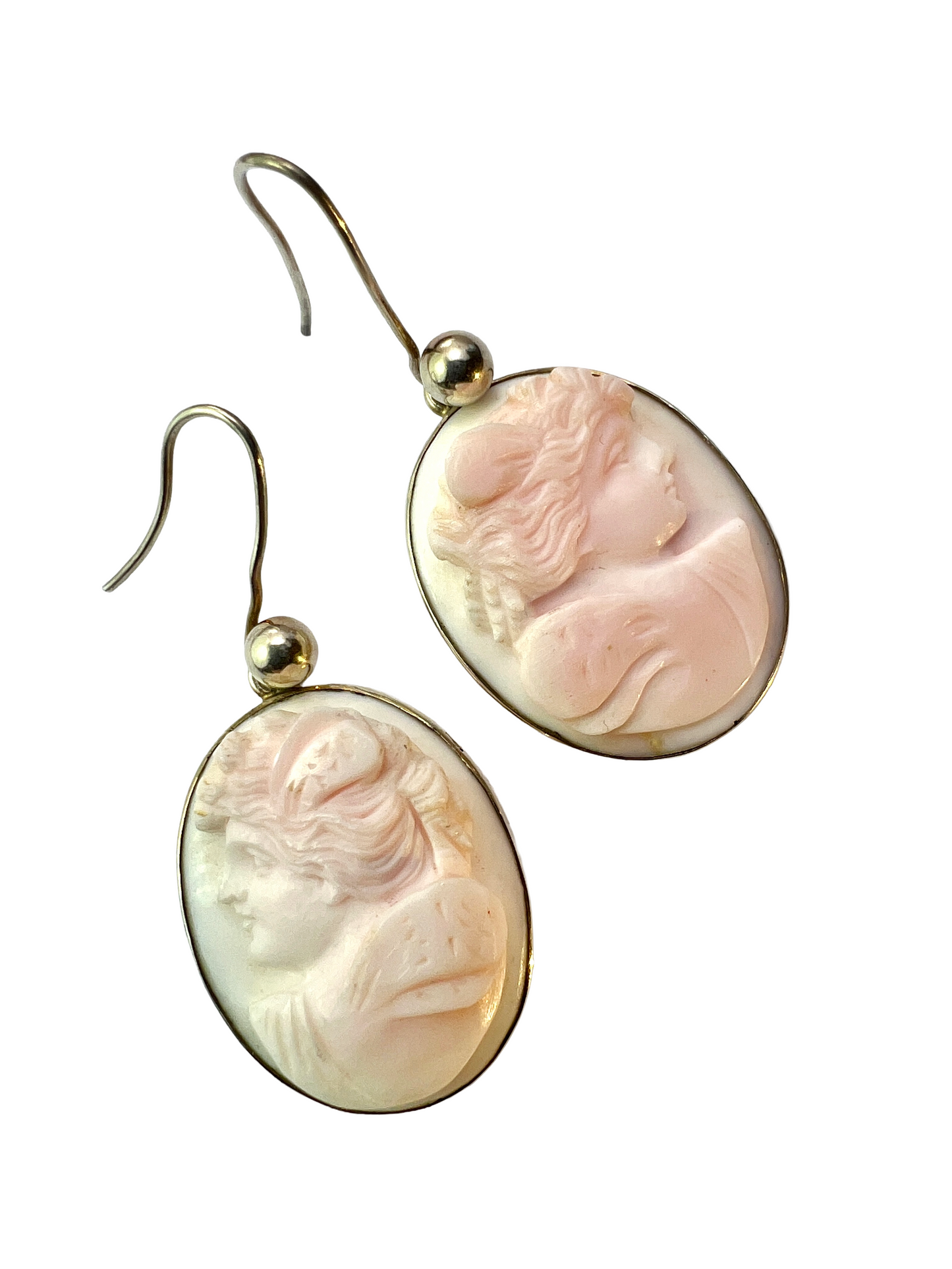 Large Vintage Queen Conch Classical Cameo Silver Earrings