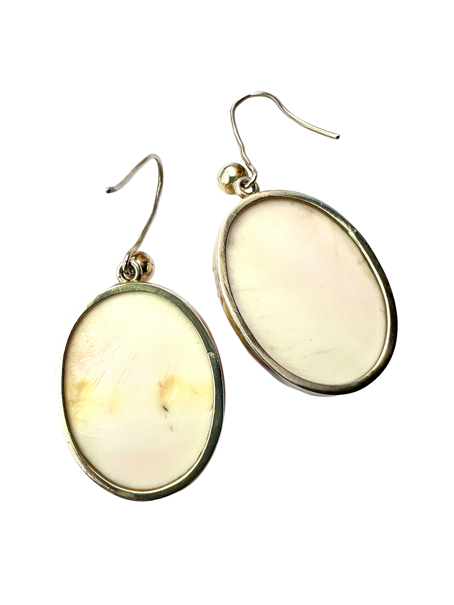 Large Vintage Queen Conch Classical Cameo Silver Earrings