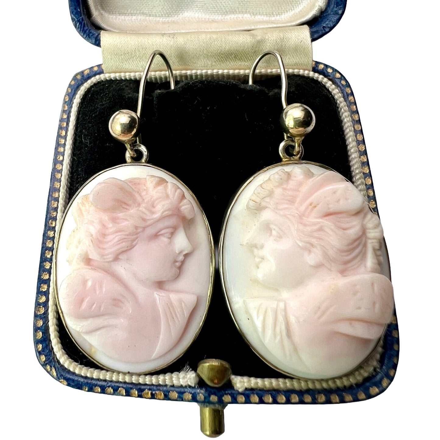 Large Vintage Queen Conch Classical Cameo Silver Earrings