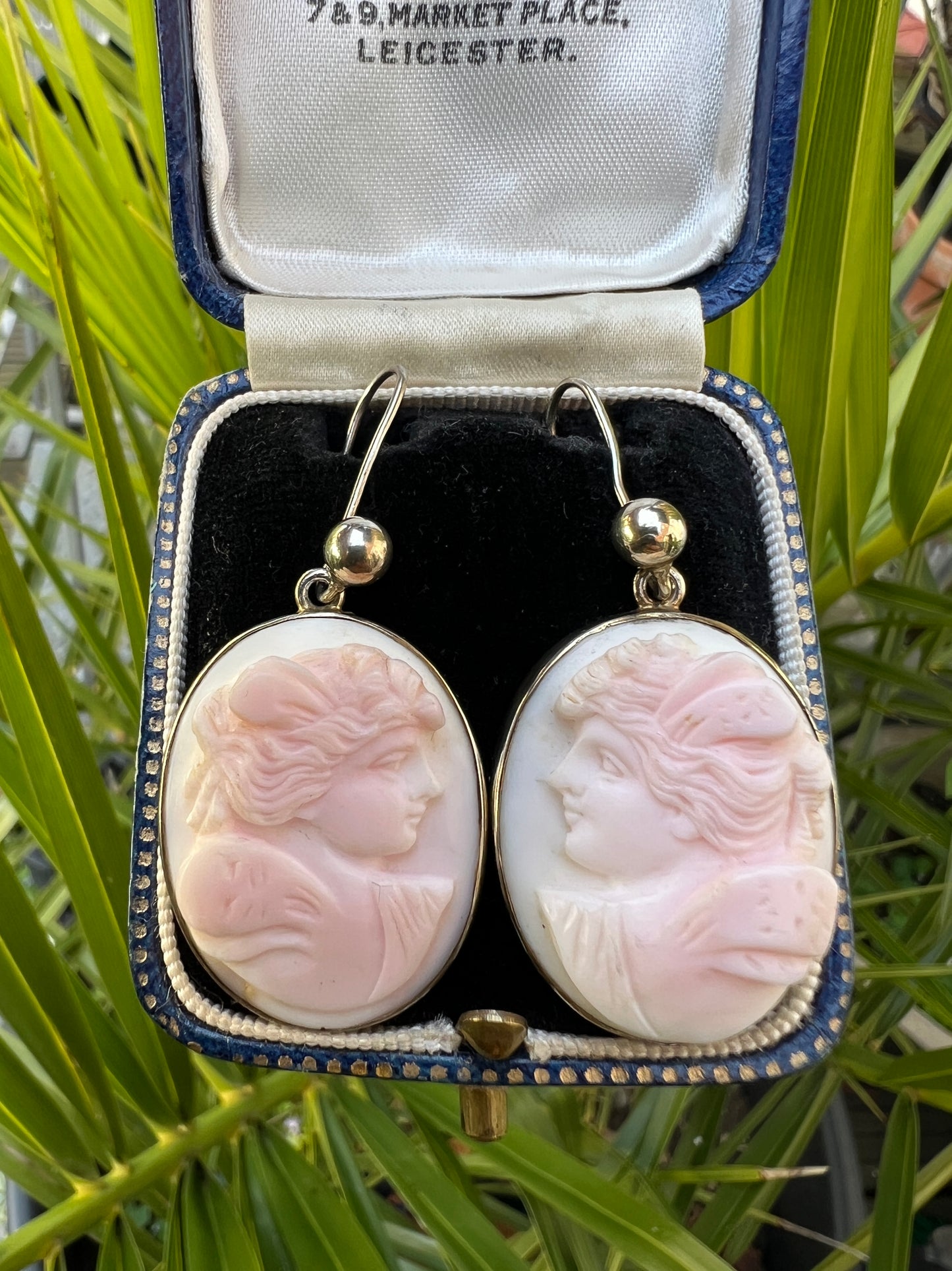 Large Vintage Queen Conch Classical Cameo Silver Earrings