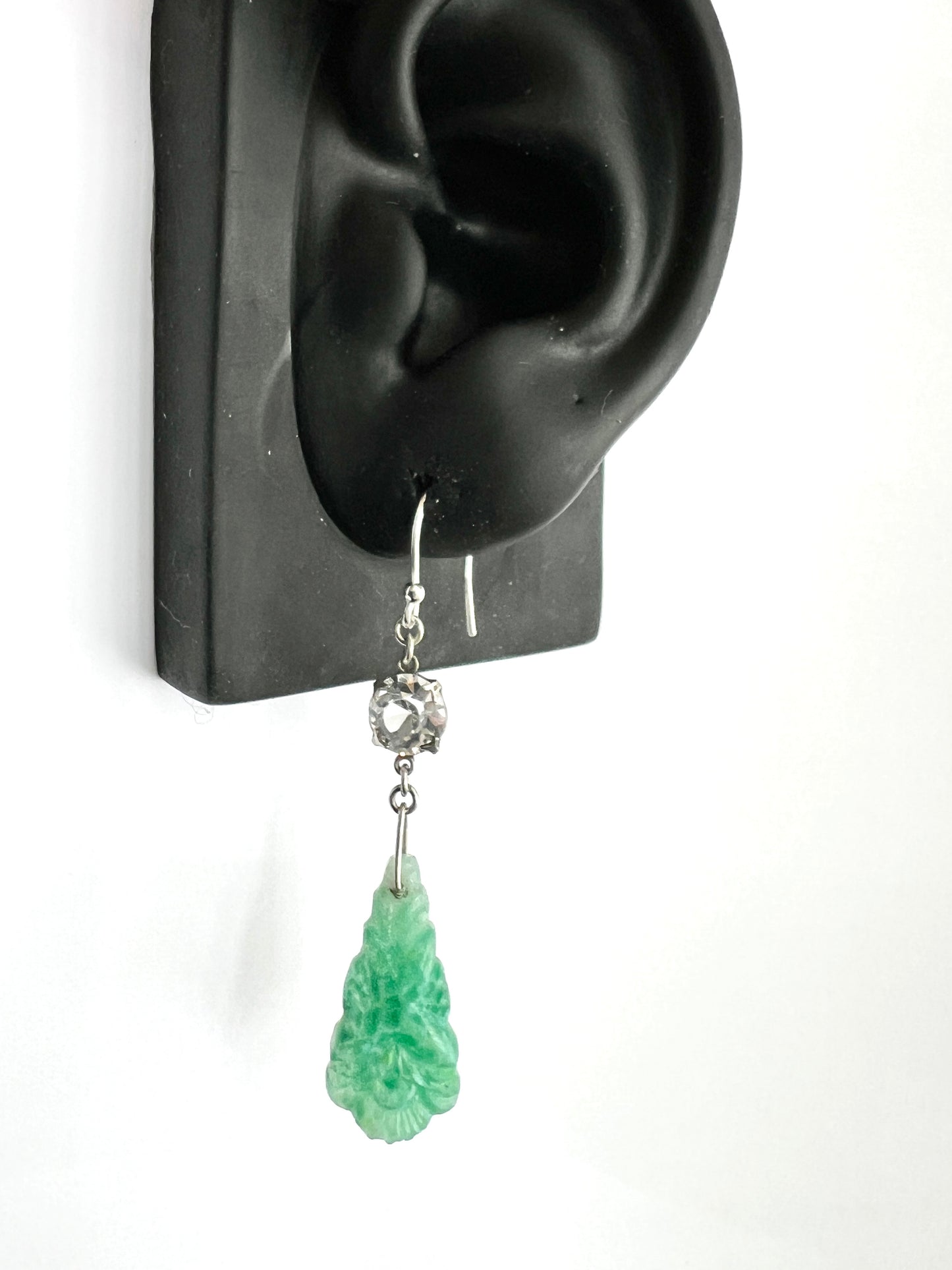 Art Deco Silver Jade Glass Earrings