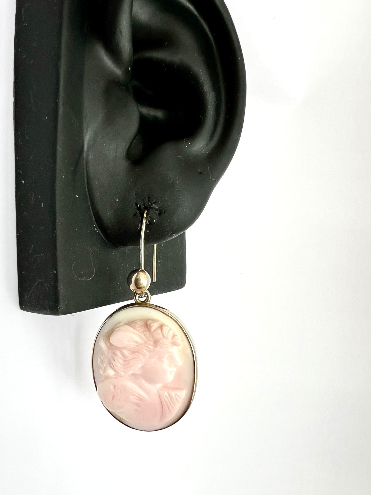 Large Vintage Queen Conch Classical Cameo Silver Earrings