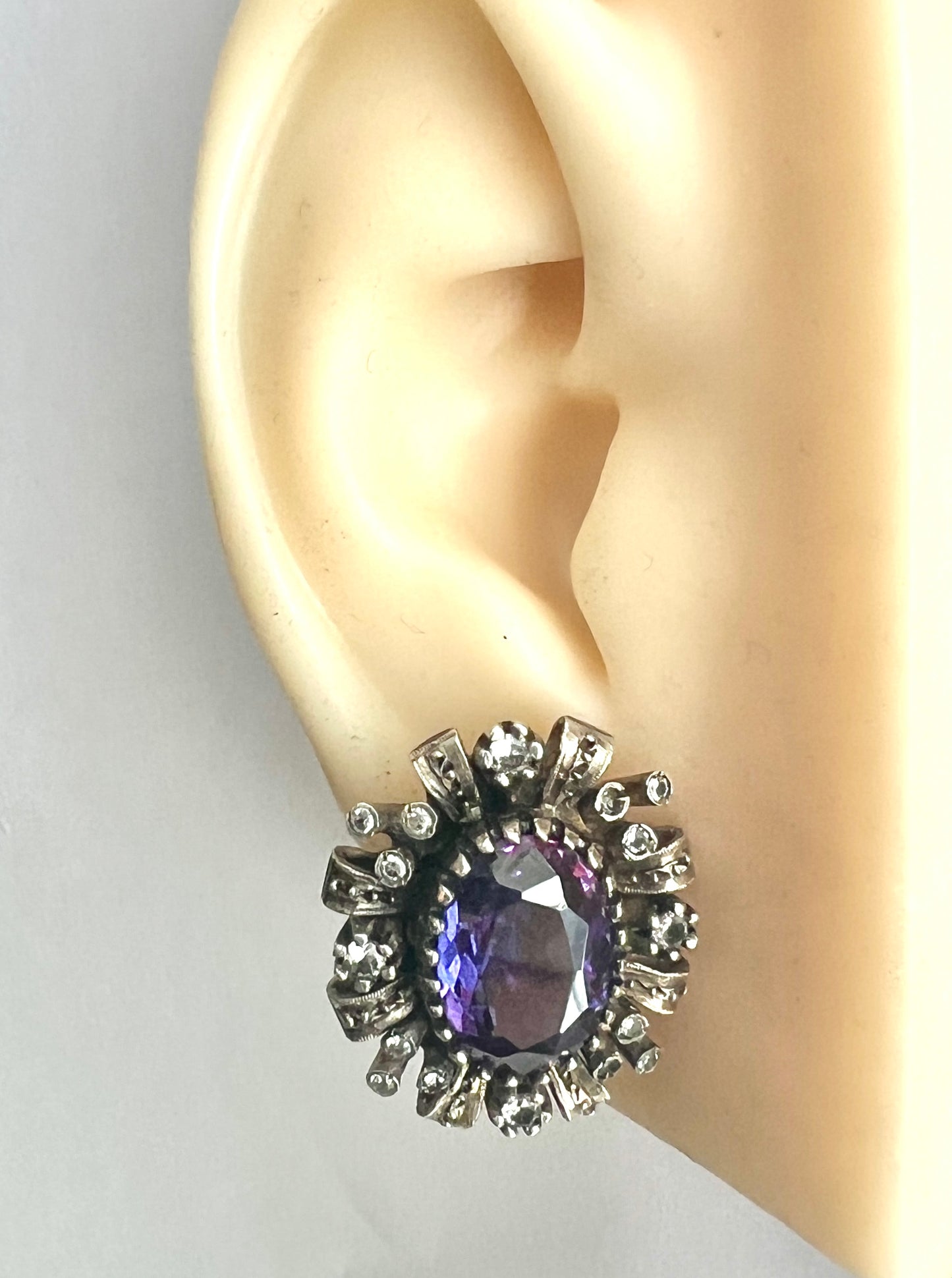 Antique 18CT Gold & Silver Corundum Ring and Earrings Set