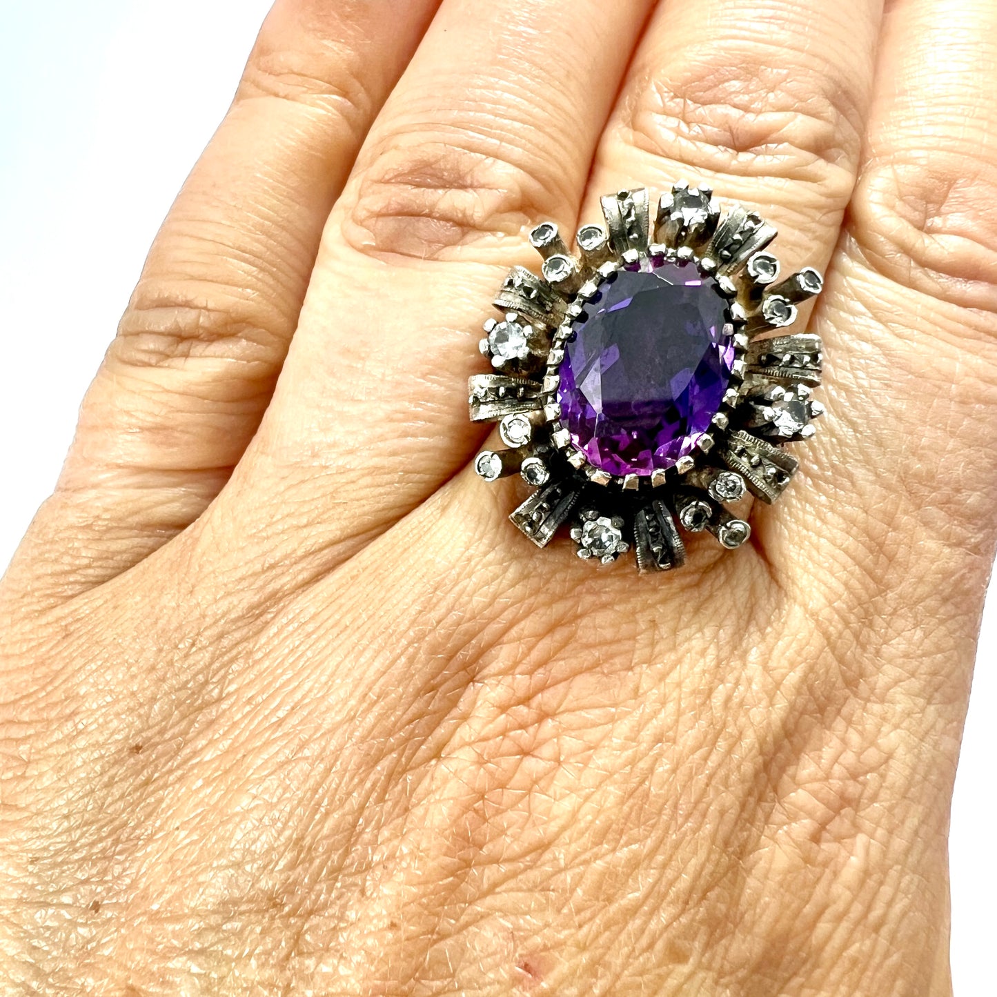 Antique 18CT Gold & Silver Corundum Ring and Earrings Set