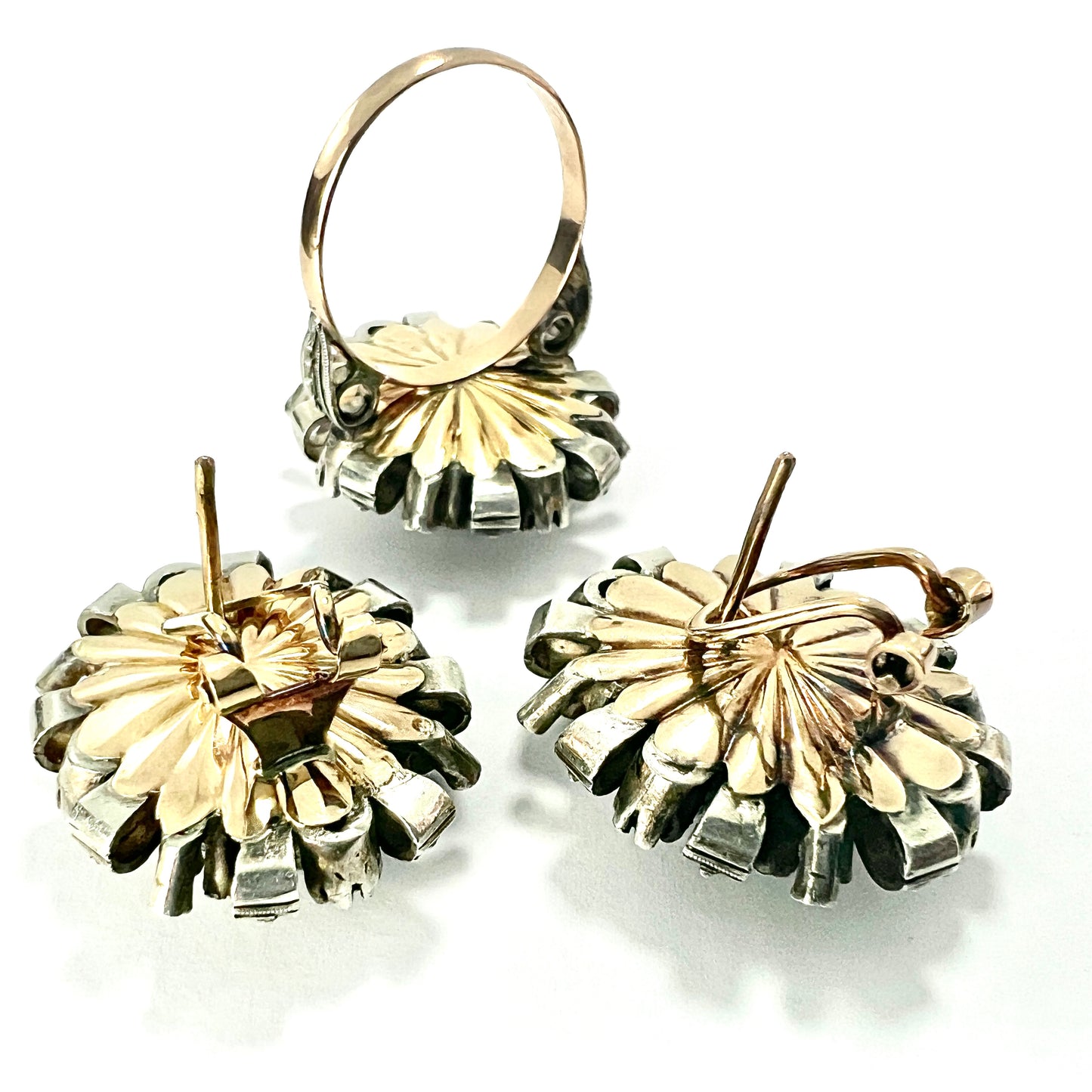 Antique 18CT Gold & Silver Corundum Ring and Earrings Set