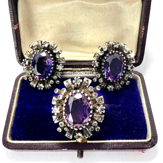Antique 18CT Gold & Silver Corundum Ring and Earrings Set