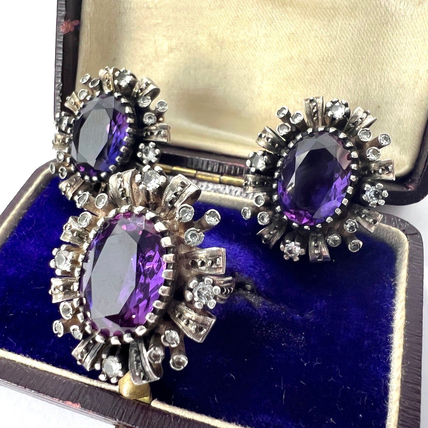 Antique 18CT Gold & Silver Corundum Ring and Earrings Set