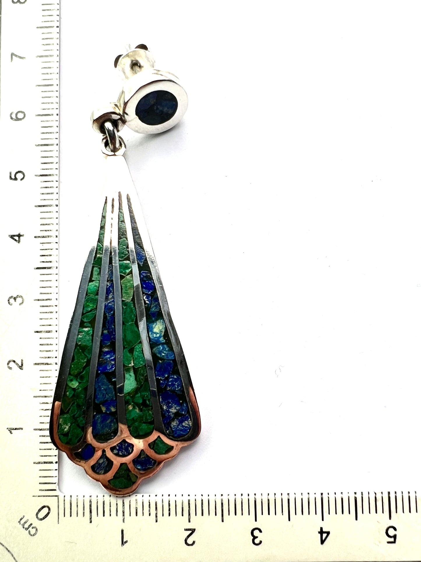 Huge Vintage Taxco Azurite and Malachite Silver Earrings