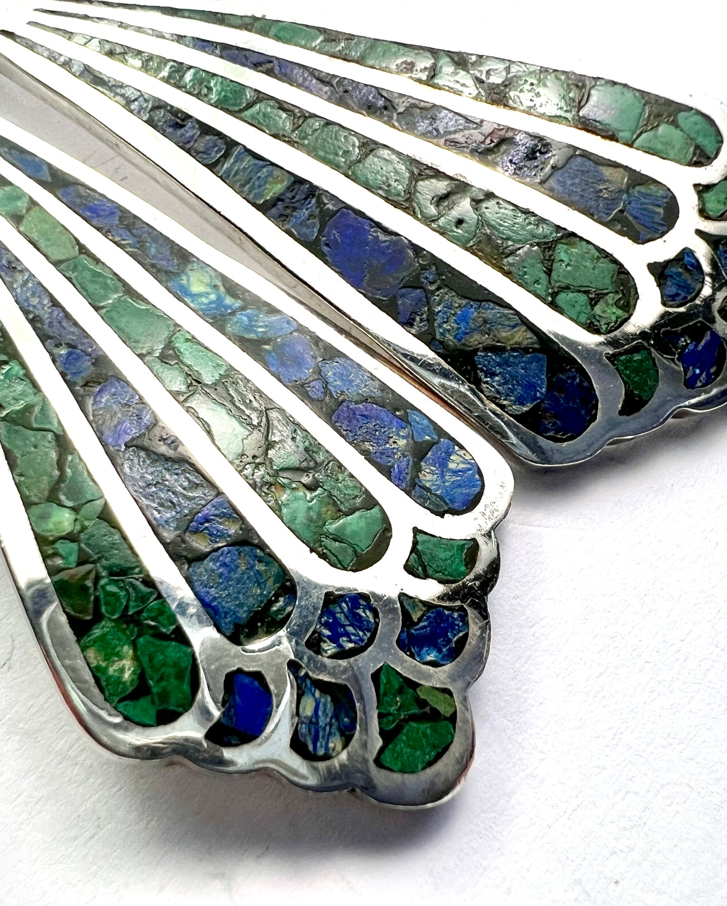 Huge Vintage Taxco Azurite and Malachite Silver Earrings