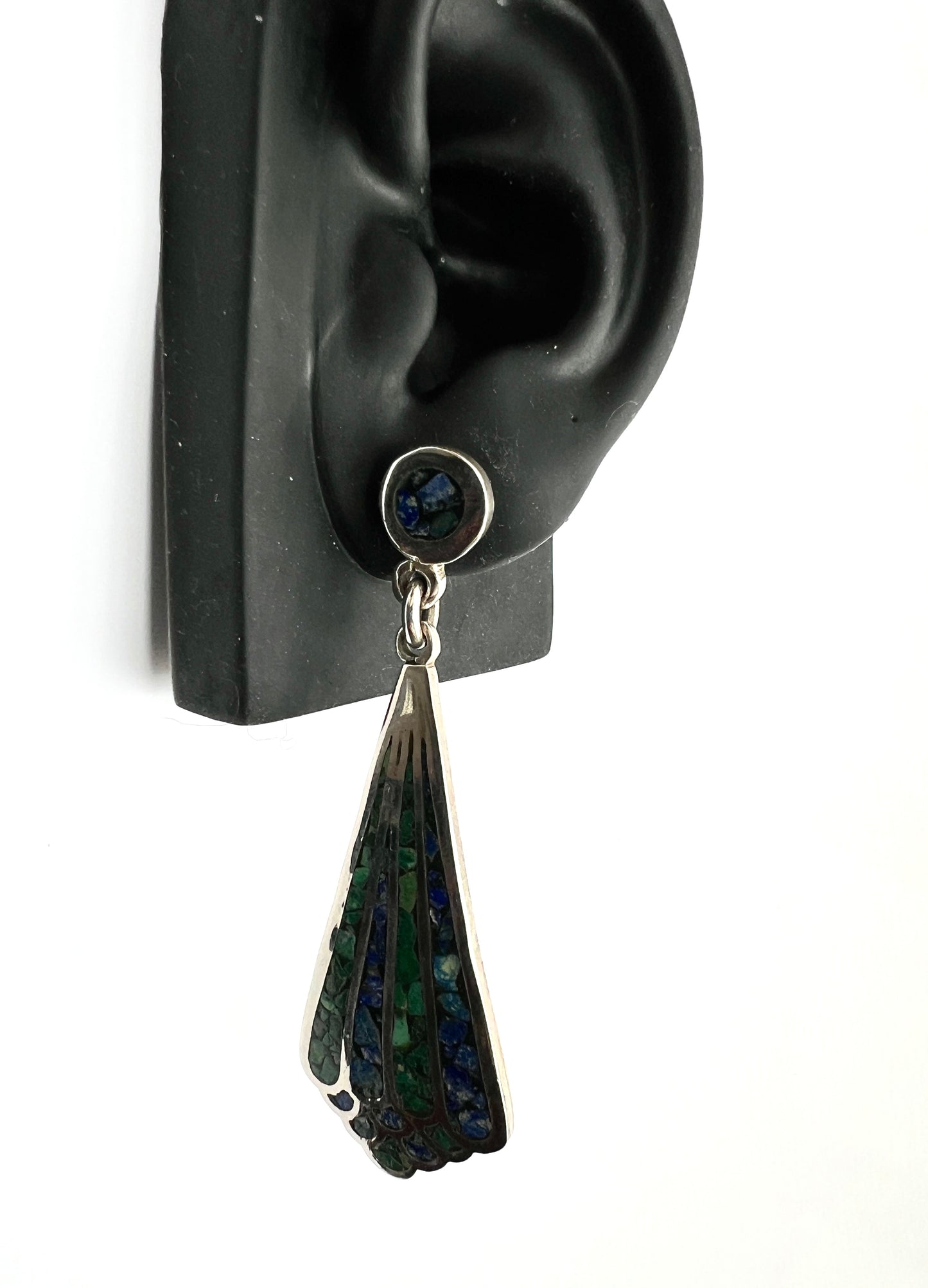 Huge Vintage Taxco Azurite and Malachite Silver Earrings