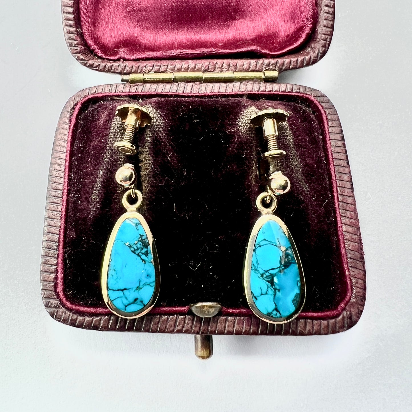 Vintage 9CT Gold Turquoise Matrix Earrings