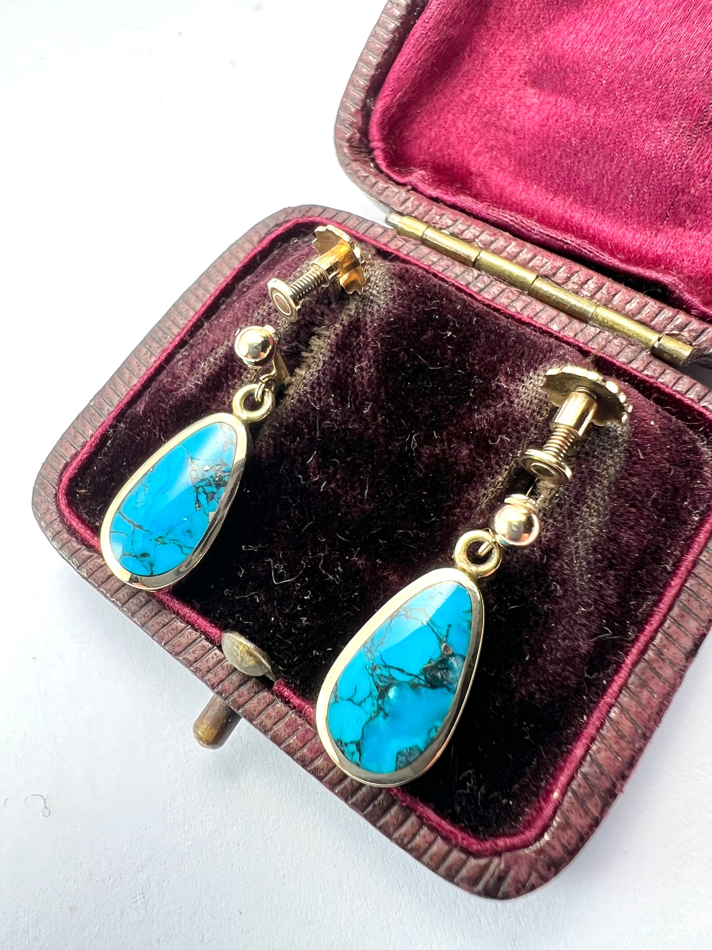Vintage 9CT Gold Turquoise Matrix Earrings