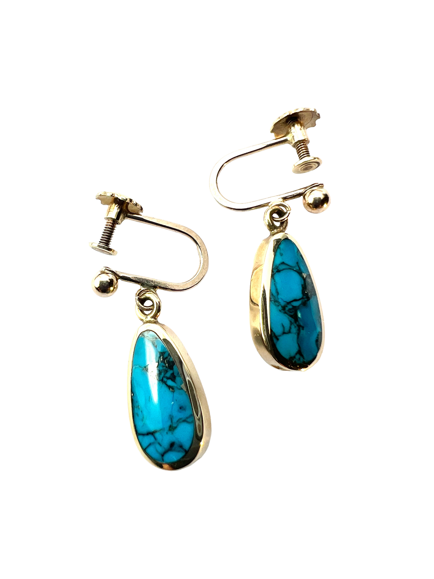 Vintage 9CT Gold Turquoise Matrix Earrings