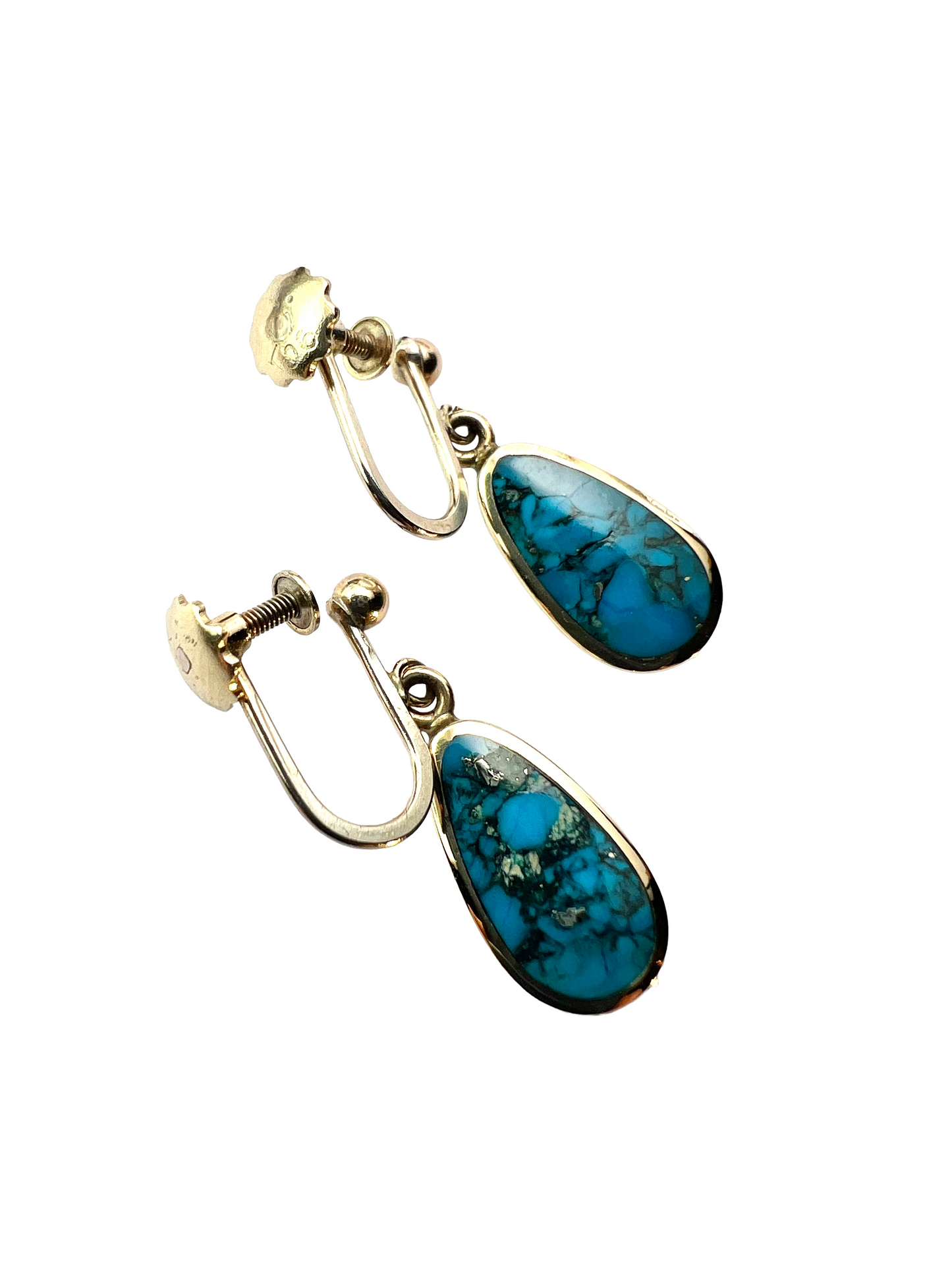 Vintage 9CT Gold Turquoise Matrix Earrings