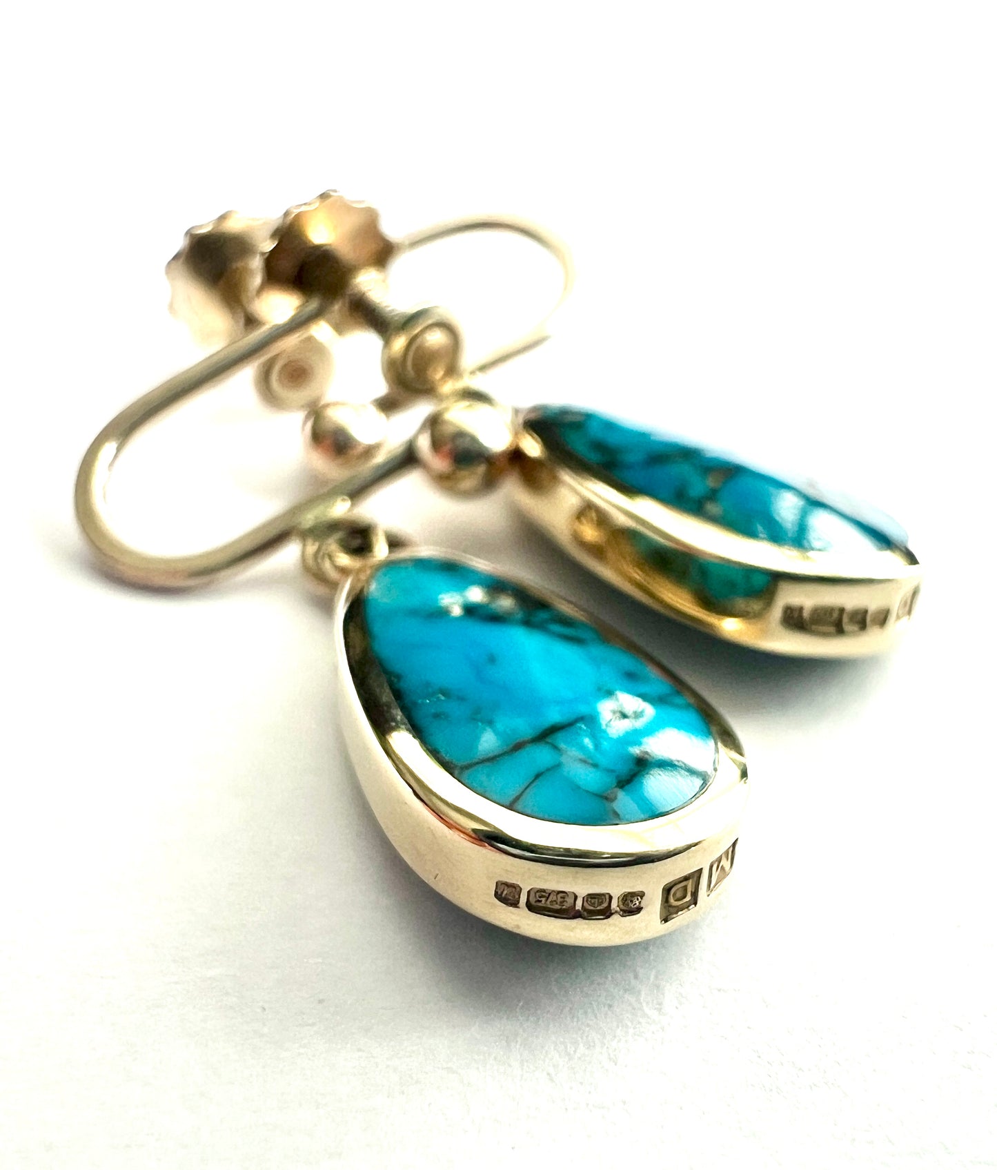 Vintage 9CT Gold Turquoise Matrix Earrings