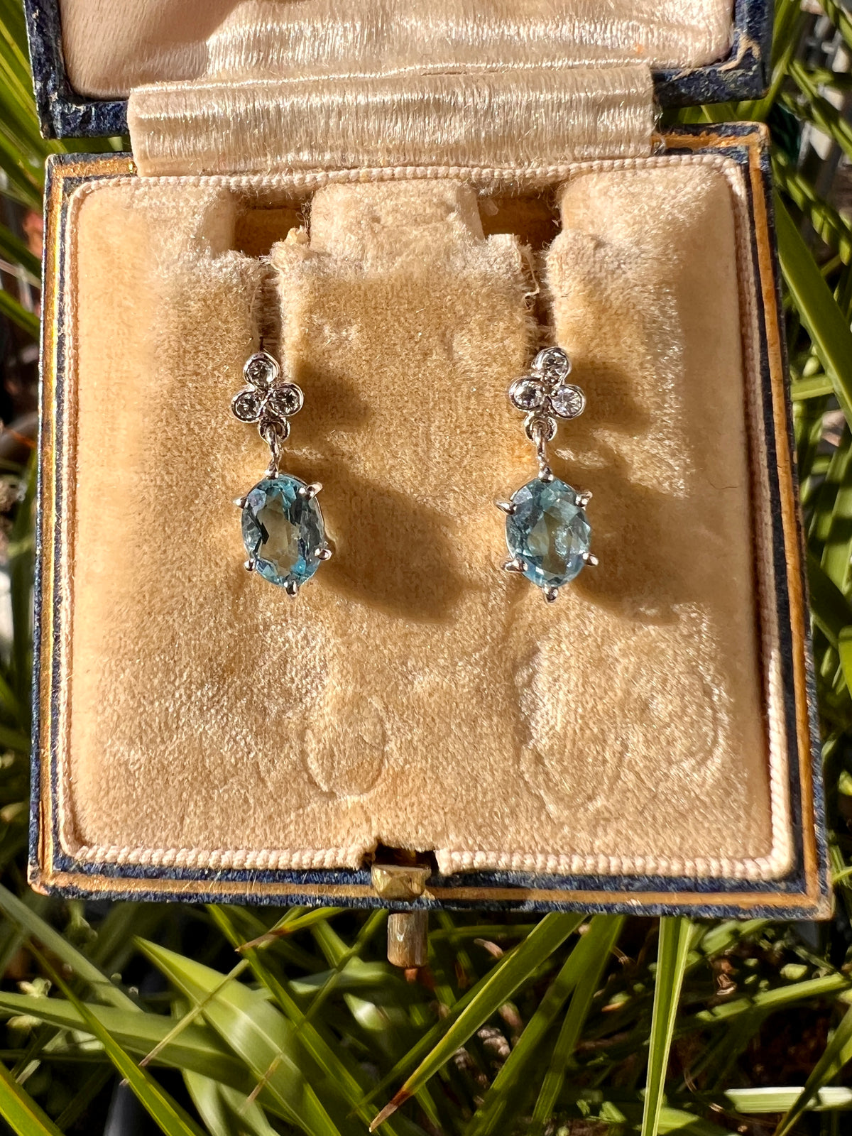 Vintage Aquamarine and Diamond Trefoil Earrings