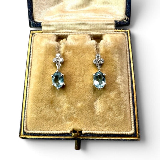 Vintage Aquamarine and Diamond Trefoil Earrings