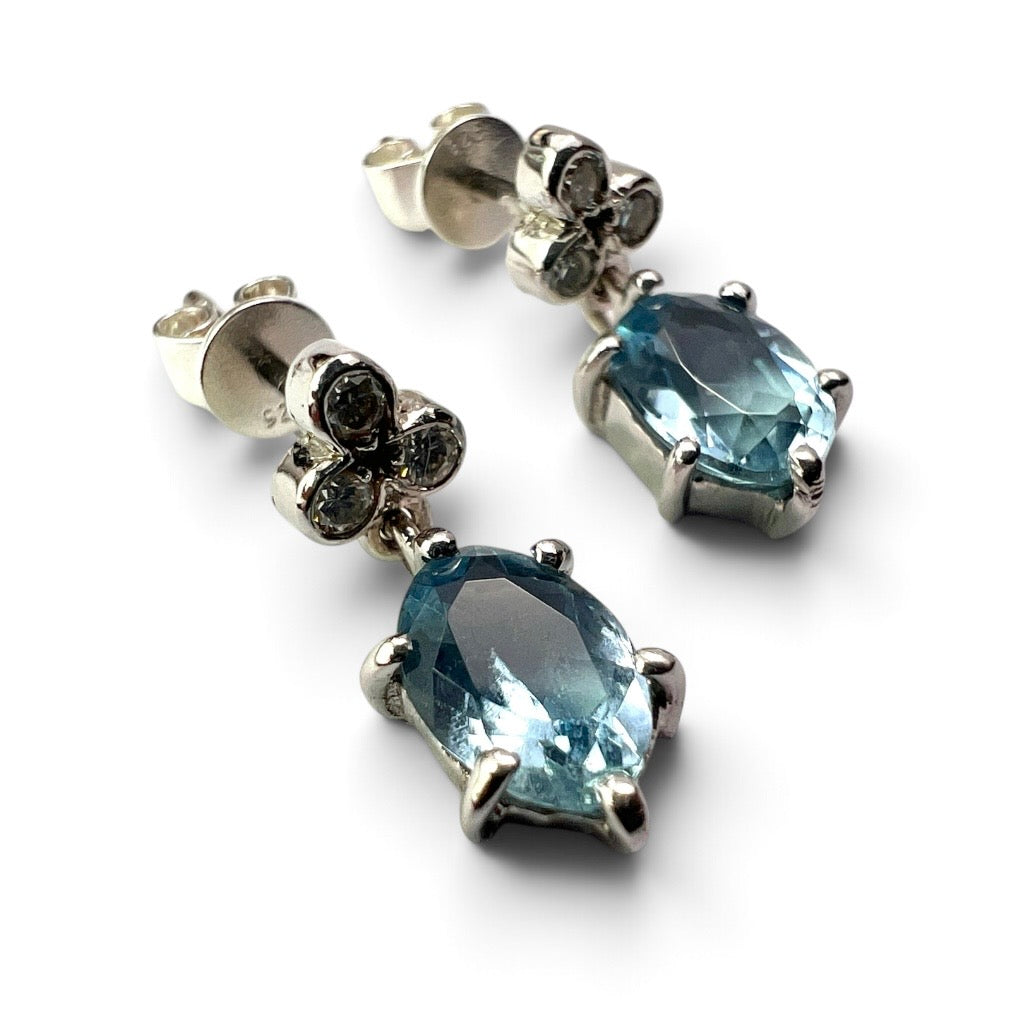 Vintage Aquamarine and Diamond Trefoil Earrings
