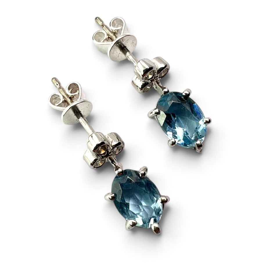 Vintage Aquamarine and Diamond Trefoil Earrings