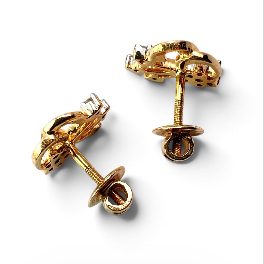 Vintage 18CT Gold Diamond Firework Flower Stud Earrings