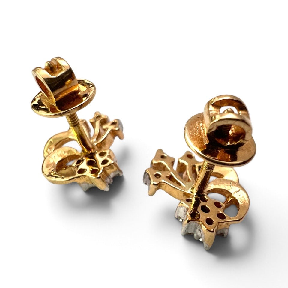 Vintage 18CT Gold Diamond Firework Flower Stud Earrings