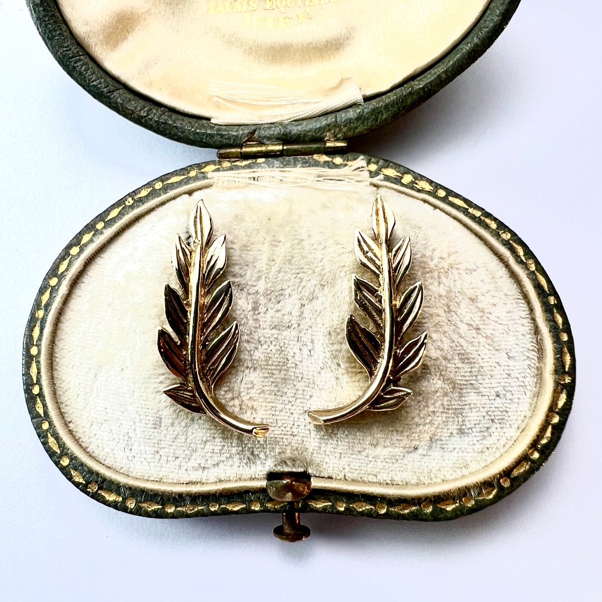 Large Vintage 9CT Gold Laurel Leaf Stud Earrings