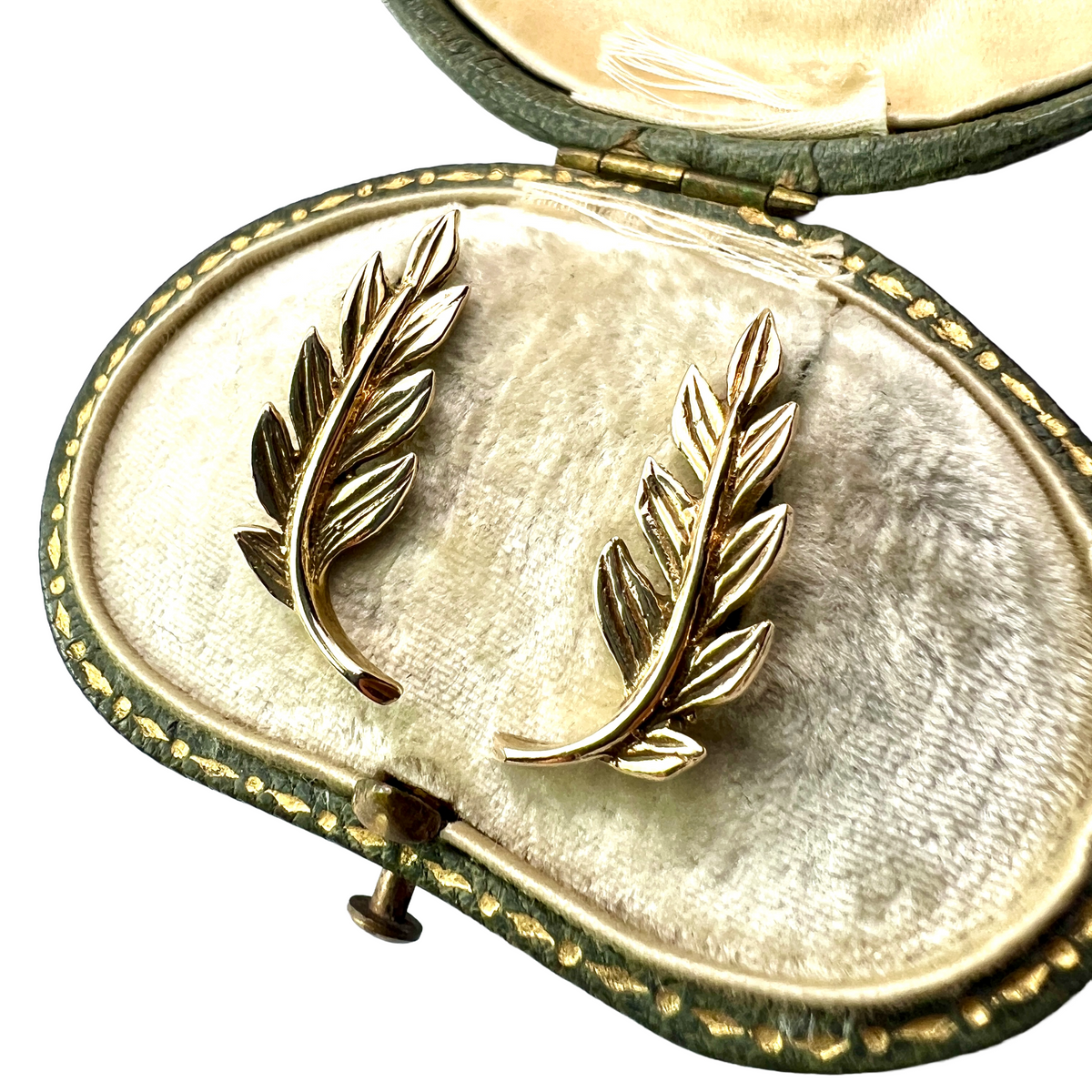 Large Vintage 9CT Gold Laurel Leaf Stud Earrings